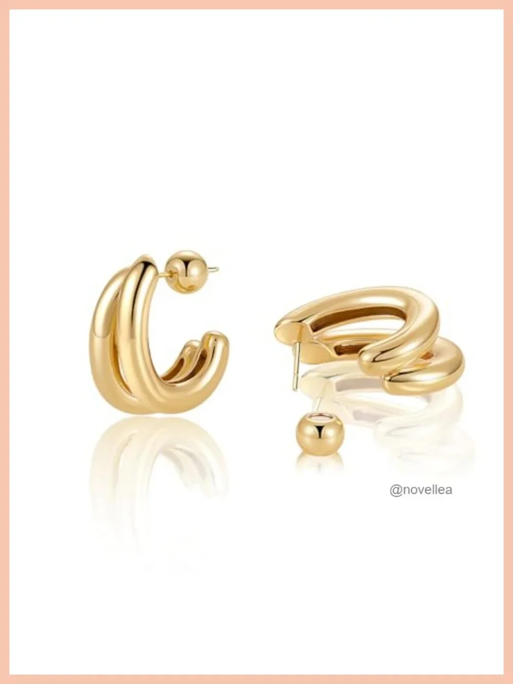 Chunky Gold Plated Triple Hoop Earrings for Women Hypoallergenic Trendy